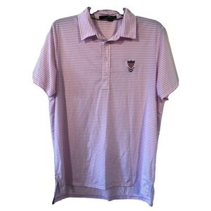 RLX‎ RALPH LAUREN Pink Striped Golf Polo Shirt Men's Large USA Flag Shield Logo